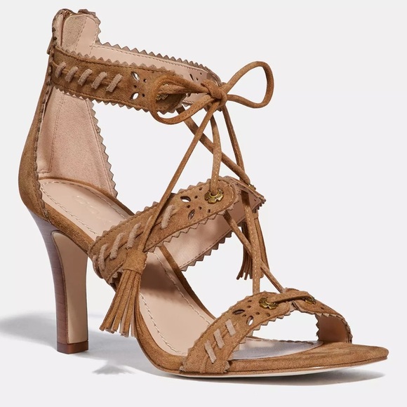 Coach Bella Ankle-Tie High-Heel Sandals Brown Size 8 - Picture 1 of 14